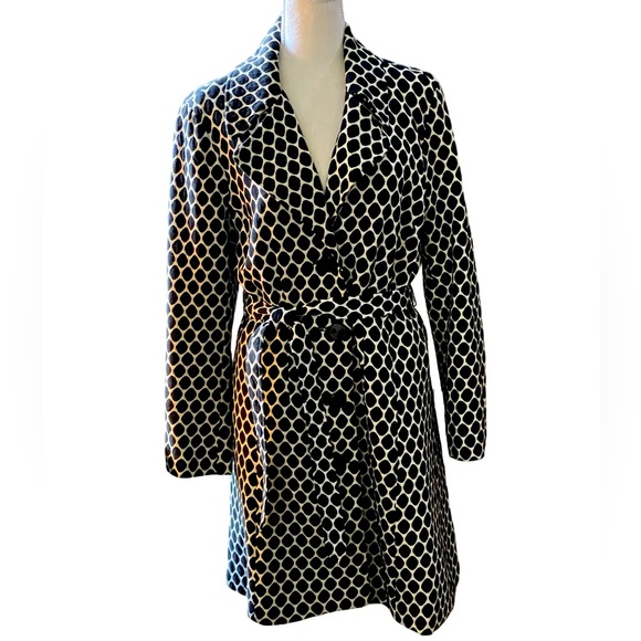 DM New York Black Cream Coat Cotton Knit Button Down Collared size large dotted - Picture 1 of 12